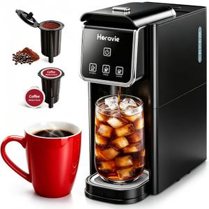 Horavie Single Serve Coffee Maker, Hot & Iced Coffee Maker for K-Pod and Grounds, Strong Brew Setting, 6-12 oz Brew Sizes One Cup Coffee Machine, Black