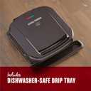 George Foreman 4-Serving Removable Plate Electric Grill and Panini Press, George Tough Non-Stick Coating, Drip Tray Catches Grease, Black