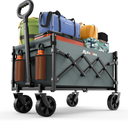 Collapsible Wagon with Wheels, 220 lbs Wagons Carts Foldable Wagon Cart with Flexible Handle, Lightweight Portable Folding Utility Grocery Shopping Cart for Grocery Sports Garden Camping, Gray