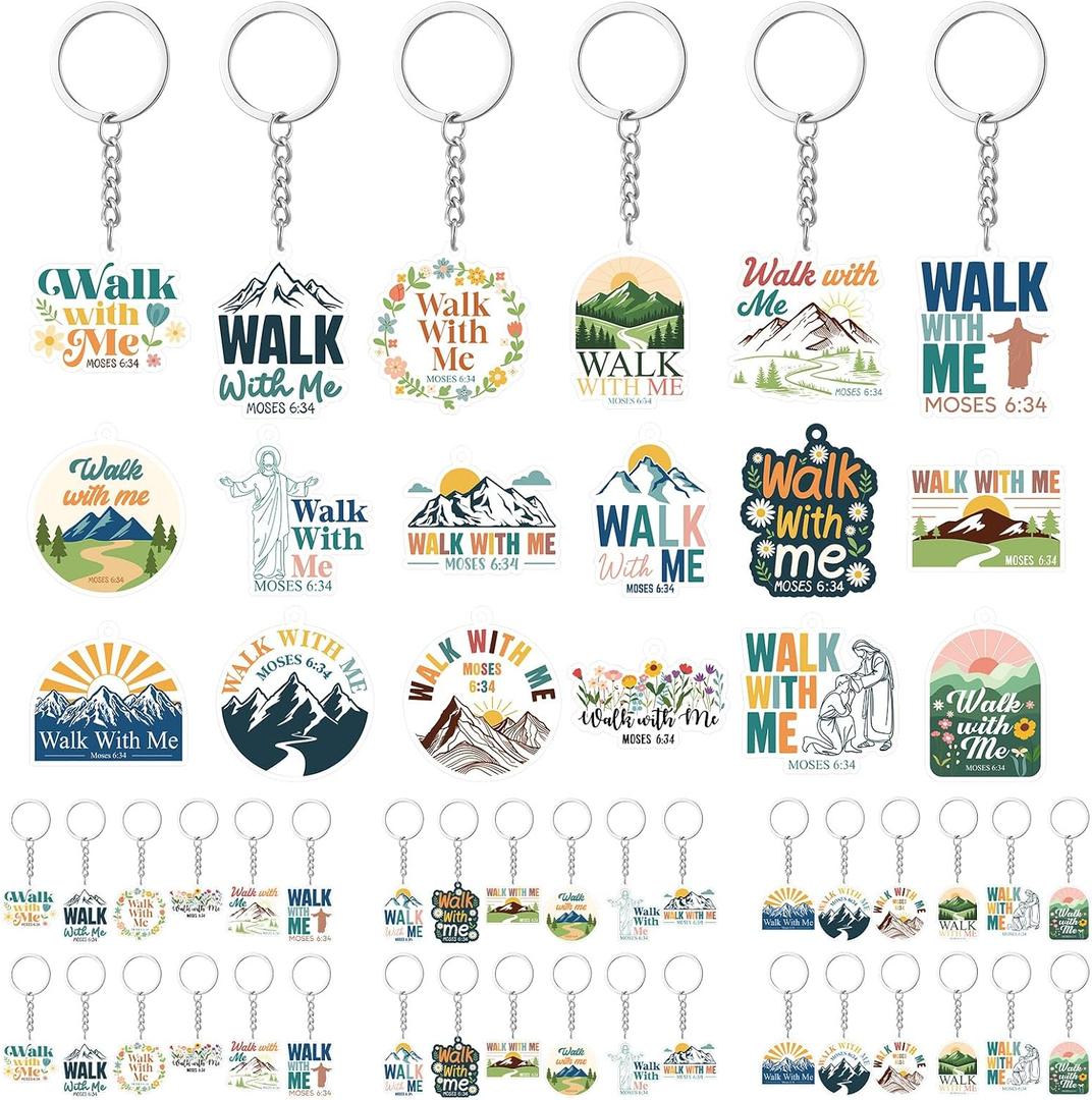 Kigeli 36 Pcs Walk with Me Acrylic Keychain Religious LDS Keychain Mormon Doctrine Keyring Gifts for Encouragement Women Men 2026 Lds Missionary Easter Gifts