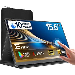 EVICIV Portable Monitor Touchscreen 15.6, 125% sRGB 1080P IPS 10-Point Touch Screen Monitor, VESA & Case, MINI HDMI USB C, Ultra-Thin Travel Second Screen for Laptop, Computer, Game Consoles
