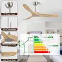 52 Inch Ceiling Fan with Remote Control, Solid Wood, 6-Speed DC Motor, 3 Reversible Natural Wooden Blades, 1/4/8 Hour Timer, Quiet & Energy Efficient for Indoor/Outdoor Use