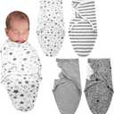 Newwiee 4 Pcs Preemie Baby Swaddle Wrap Adjustable Cotton Preemie Swaddle Blanket for Newborn Boys Girls(Grey Stripe,Fit for Preemies)