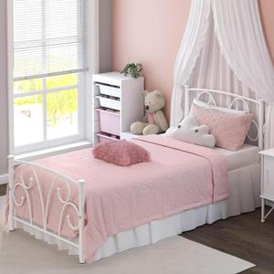 Elephance Twin Bed Frame with Headboard, Metal Platform Bed Frame with 12 Inch Storage Space No Box Spring Needed (White)