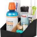 Toothbrush Holder for Bathrooms, 4 Slots Tooth Brush Holder with Detachable Bamboo Dividers, Countertop Organizer for Electric Toothbrushes, Toothpaste, Razors, Floss - Black (Large 6.1" x 6.1")