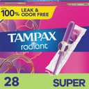 Tampax Radiant Tampons, Super Absorbency, With Leakguard Braid, Unscented, 28 Count, (Pack of 1)