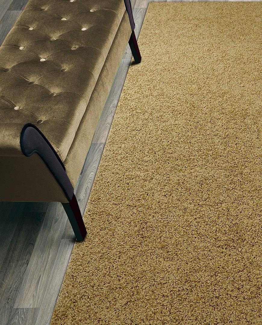 Custom Size Shaggy Hallway Runner Rug, Slip Resistant, 26 Inch Wide X Your Choice of Lenght, Solid Mustard, 26 Inch X 13 feet