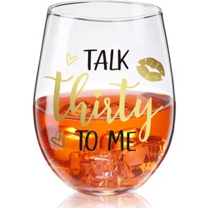 Talk Thirty To Me Wine Glass 30th Birthday Stemless Wine Glass Black Stemless Glass Cups Dirty 30 Birthday Present for Women Men Friends Thirty Birthday Present Wedding Anniversary Party Favors, 17 Oz