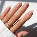 Glamnetic x GLAMZILLA Press On Nails - NOT YOUR CINDER-ELLA | Short Almond Nude Fake Nails with Velvet French Tip Effect, Salon Quality Wedding Nails | 15 Sizes - 30 Nail Kit with Glue