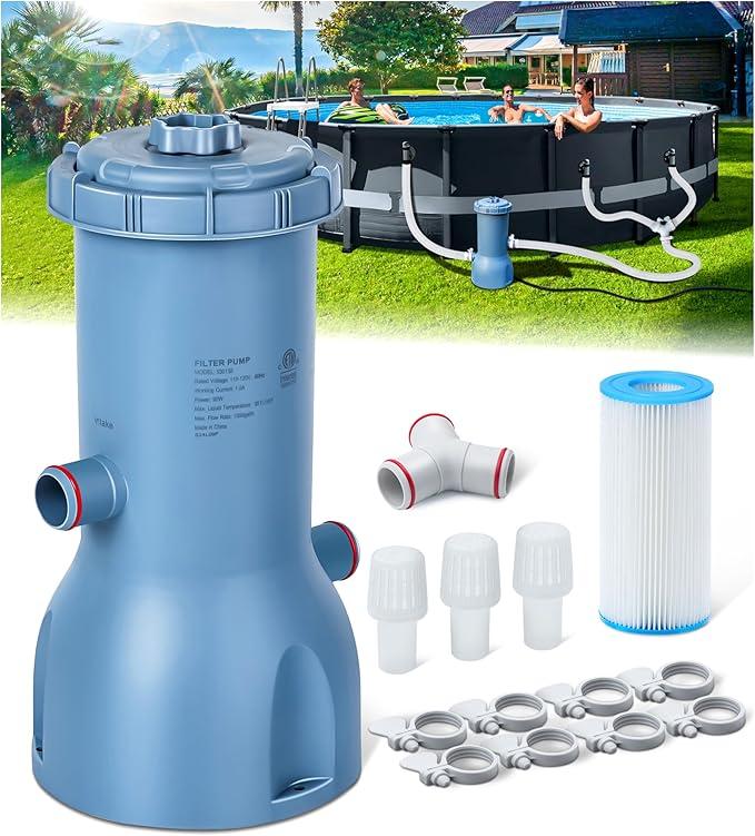 Pro Series 1000 GPH Above Ground Pool Filter Pump, Powerful Pool Cartridge Filter Pump, Water Circulation and Filtration System -Improved Water Clean & Clarity, Pools Pumps Above Ground-Gray