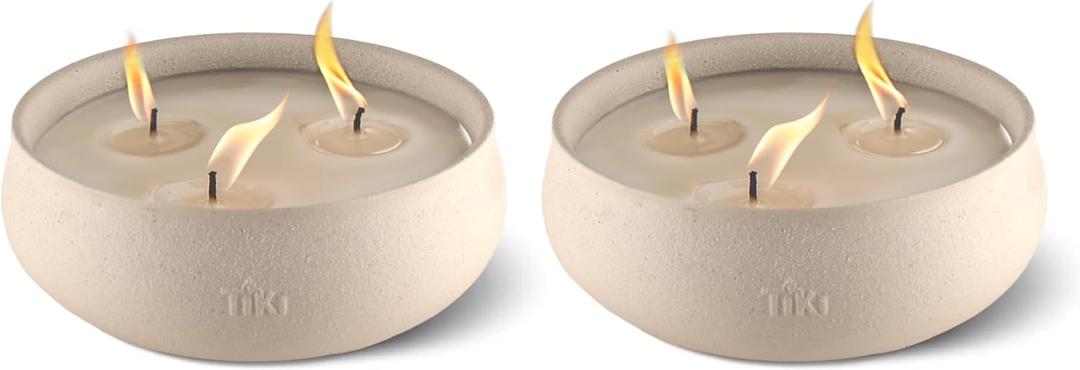 TIKI Citronella Candle 2-Pack  7-Inch White Wax Bowl with Concrete Finish  Outdoor Decorative Candles for Patio, Deck, Garden, Backyard & Camping