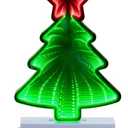 Napco LED Infinity Mirror Christmas Tree with Red Star Topper 8 inch Festive Christmas Tabletop Dcor