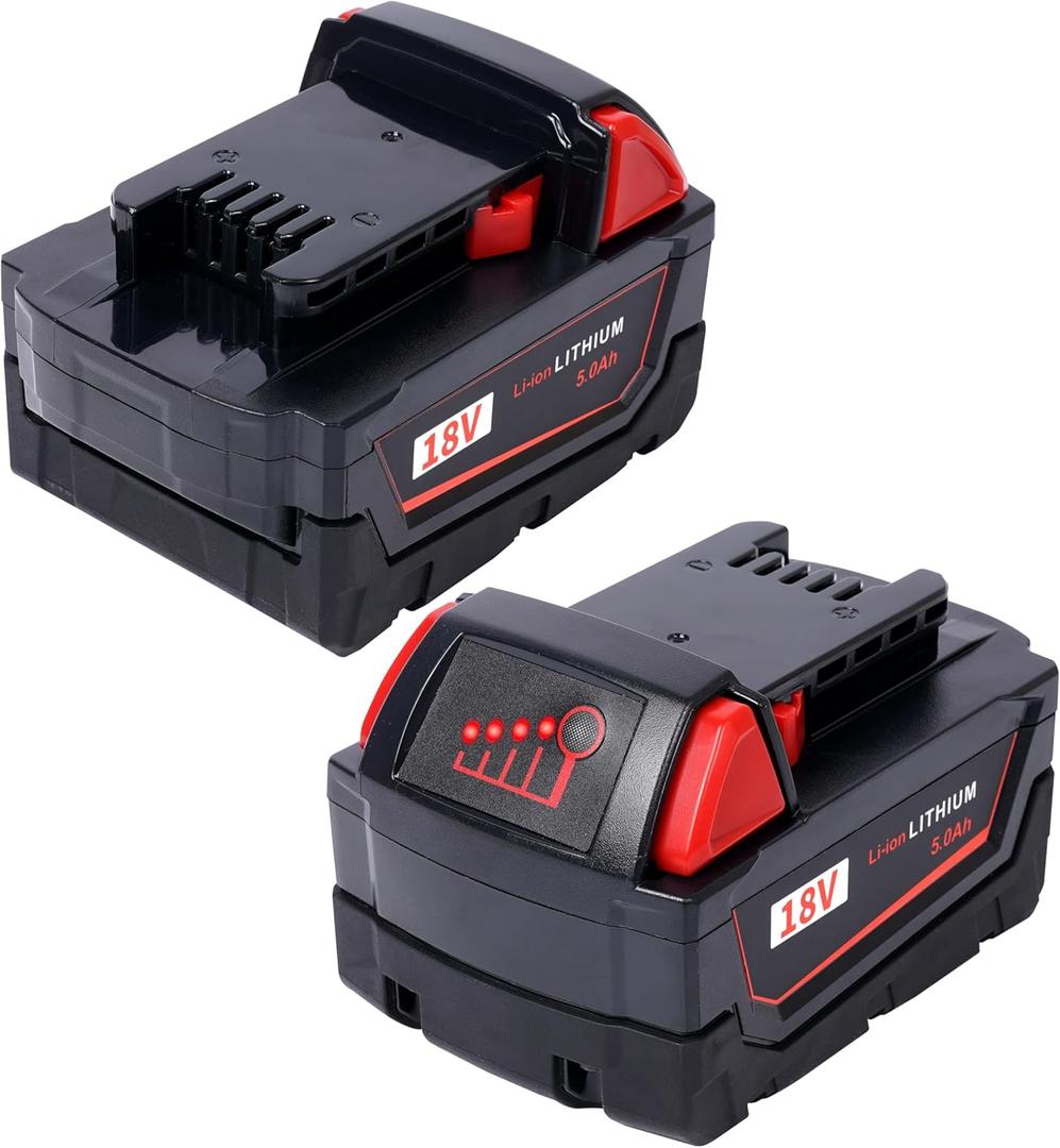 2 Pack 5.0Ah 18V Replacement Batteries for Milwaukee M18 Battery Lithium-ion Compatible with Original Battery 48-11-1850 48-11-1852 48-11-1840 48-11-1812 48-11-1860 48-11-1890 and 18V Original Charger