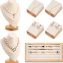 RattanView 7 Pcs Jewelry Display Set for Vendors Velvet Necklace Bust Display Stand Earring Ring Organizer for Craft Shows, Trunk Shows(Beige)