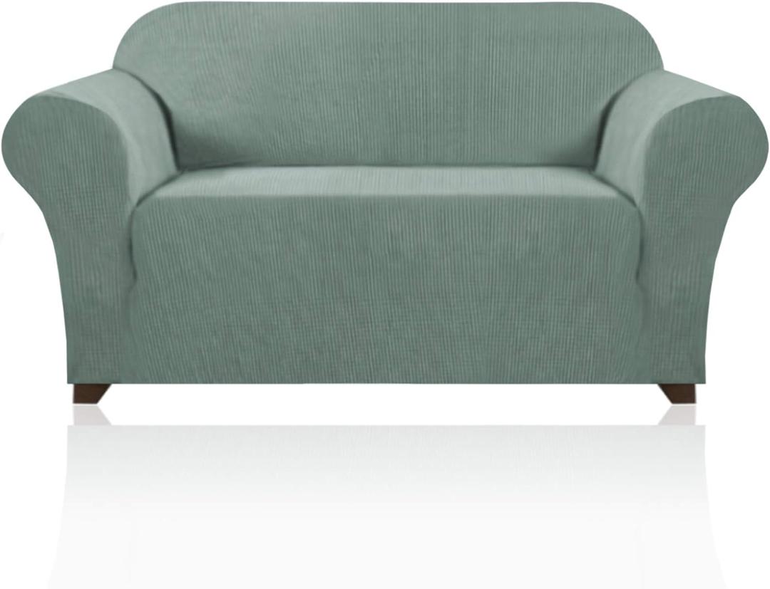 PrinceDeco Stretch Loveseat Sofa Cover Slipcover Couch Cover for 2 Cushion Sofa Washable Sofa Cover for Pets Friendly Furniture Protector Covers with Non Slip Bottom(Loveseat, Sage)
