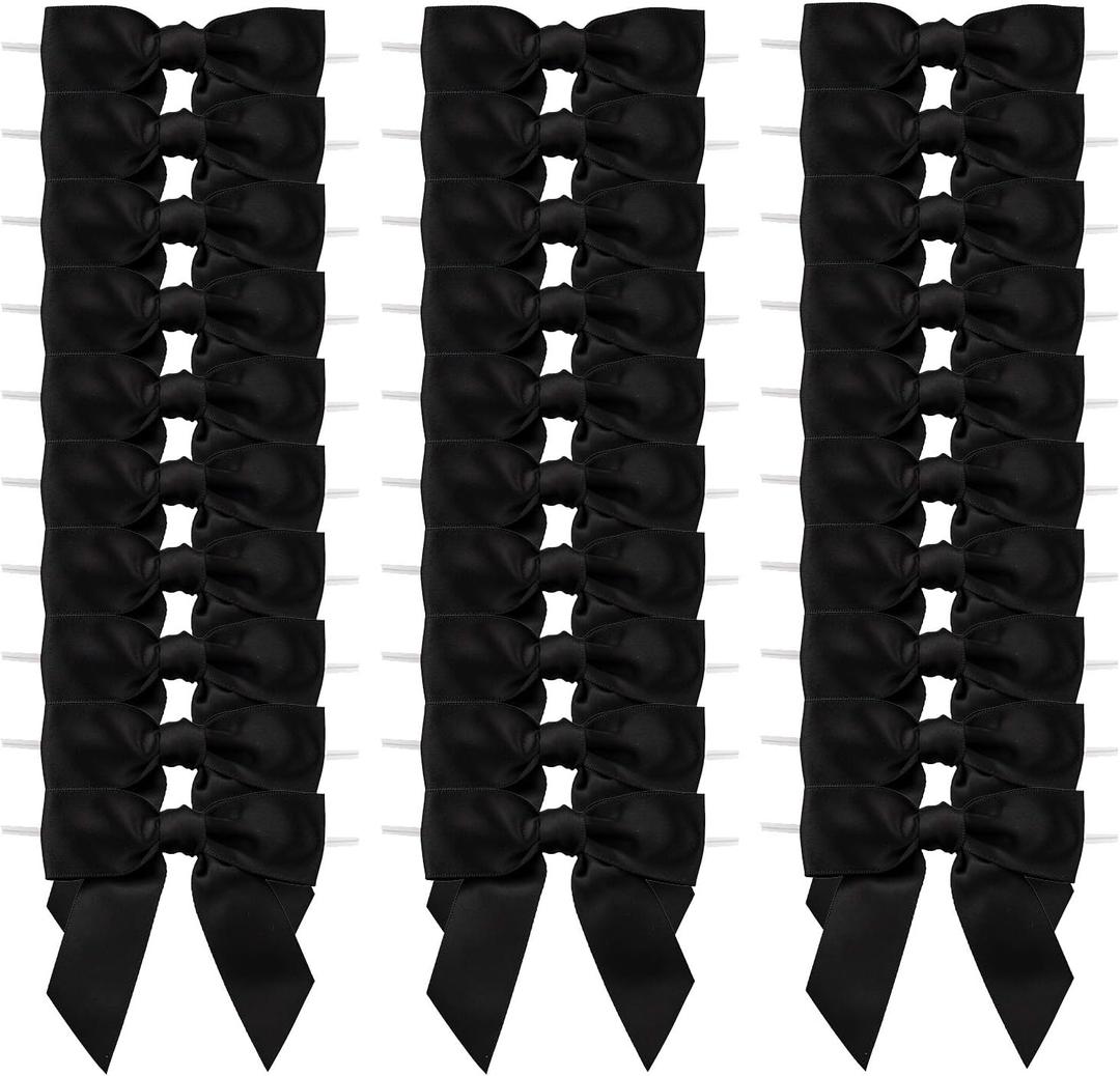 7Rainbows 30pcs Boutique 2.5" Black Satin Ribbon Twist Tie Bows for Tying Up Packages Gift Wrapping