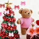 Valentines Day Tree Decorations Set, 12 Heart Glitter Words Ball Ornaments 12 Valentines Tree Bows Decorations for Home Party Front Door Wedding Holiday Decor