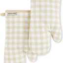KitchenAid Gingham Oven Mitt 2-Pack Set, Milkshake, 7"x13"