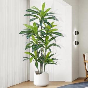 6Ft Dracaena Plant Artificial Tree Fake Tropical Floor Plants Potted (Real Touch) Artificial Silk Tree Leaf Faux Trees Black Tall Planter for Home Office Living Room Indoor Outdoor Decor1Pack