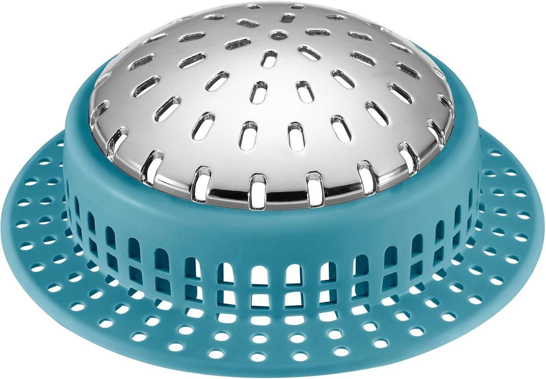 Drain Hair Catcher, Upgraded Drain Catcher with Silicone Designed for Regular Drains, Catch Hair Easily Without Slowing Drainage, Prevent Clogging Plug Hole Hair Catcher (Light Blue)