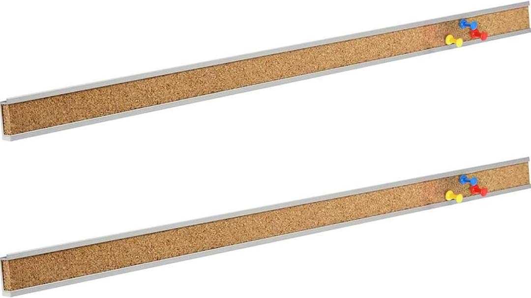 Corksidol Bulletin Bar Strip, Cork Board, Cork Strips, 36" x 1", Classroom, Office, Walls, Cubicle, Aluminum Frame,2 Pack, Silver (Sliver)