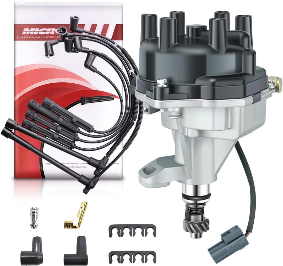 MAS Ignition Distributor w/Cap & Rotor and Set of 6 Wire Sets Compatible with 1996-2004 Nissan Frontier Xterra Quest Pickup 3.3L V6