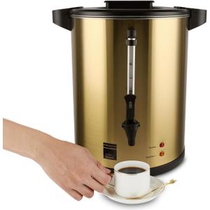 6L Coffee Urn, Hot Beverage Dispenser, Hot Water Urn, Commercial Grade Double Wall Stainless Steel, Electric Coffee Percolator, Large Coffee Maker for Party, Home, Catering, 38-Cup,Gold Color