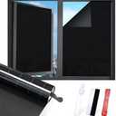 Window Film, Total Blackout Window Privacy Film, Blocks 100% of UV and Light Rays Window Film No Glue Black Window Tint for Home Office with Free Installation Tools, 29.5 Inch X 13.1 Feet, Black