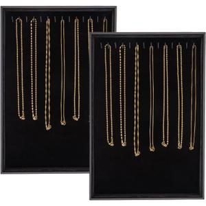 Polmart Stackable Necklace & Jewelry Organizer/Storage/Display Trays, Black Velvet (2-Pack)