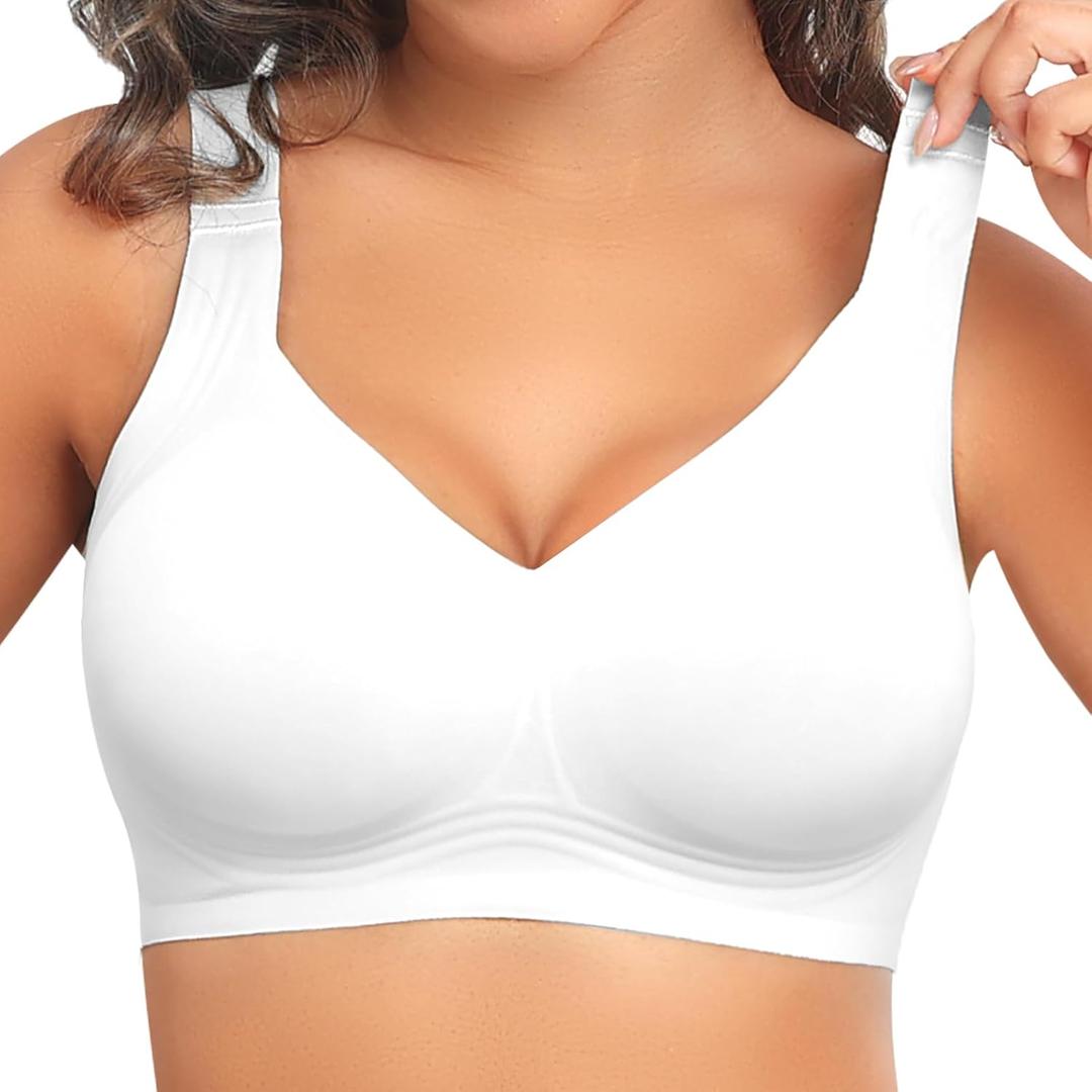 PoseFree Womens Seamless Wireless Supportive Bra Push Up Comfort Soft No Underwire Full Coverage T-Shirt Bra (Large)
