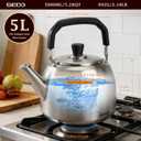 GEDO Stainless Steel Whistling Tea Kettle, 304 Food Grade, Large Capacity, Stovetop Kettle for Gas Stove and Induction Cooktop, 5.2 Quarts