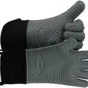 GEEKHOM BBQ Gloves Heat Resistant Oven Mitts - Silicone Grilling Gloves with 14" Long Arm Protection - Waterproof Pot Holder Non-Slip for Men & Women, Kitchen Cooking, Baking, Camping, Gray