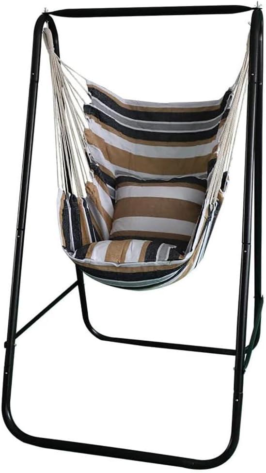 Hammock Chair with Stand,Hammock Chair Stand with Hanging Swing Chair Included,Weather Resistant Hammock Stand Max 450 Lbs,Saving Space Swing Stand for Indoor Outdoor Patio Yard Patented(Coffee)