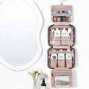 NISHEL Travel Toiletry Bag for women, Portable Hanging Organizer for Full-Sized Shampoo, Conditioner, Brushes Set, Makeup Accessories, Large Size, Rosewood-Pink