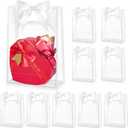 Ohuimrt 12 Pack Clear Plastic Gift Bags with Handles, Reusable Party Favor Bags with Ribbon for Birthday, Wedding, Bachelorette Party, 10.2 x 7.1 x 3.1 Inch (White)
