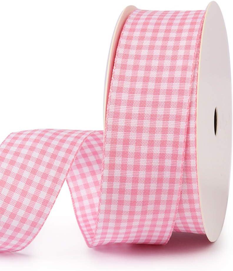 VIVIQUEN Gingham Ribbon Checkered Ribbon 1-Inch Wide Taffeta Plaid Ribbon 25 Yard Long 100% Polyester Woven Edge (Baby Pink, 1 Inch)