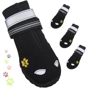 FISHOAKY Dog Shoes for Large Dogs, 360°Anti Slip Medium Dog Boots & Paw Protectors Winter Snowy, Waterproof 4Pcs Dog Booties with Reflective Strips (Size 3: 1.97''x2.48''(W*L), Black)