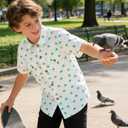Boys Short Sleeve Button Down Shirt Casual Woven Summer Boys Dress Shirts with Two Pockets for Kids 5-12 Years (White)