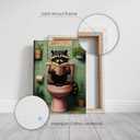Funny Raccoon Bathroom Canvas Wall Art Picture Humorous Animal Poster Prints Raccoon Sitting On The Toilet Reading Book Painting Wall Decor for Washroom Restroom 16x24in Framed Ready To Hang