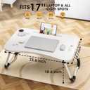 Folding Lap Desk, 23.6 Inch Wood Laptop Bed Desk with Cup Holder, Portable Bed Table for Working Writing Reading, Eating for Bed, Floor, Sofa, Couch - White