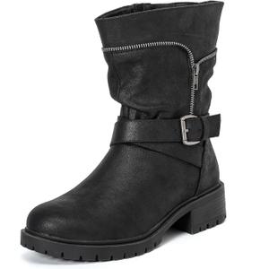Luoika Women's Wide Width Combat Boots - Extra Wide Width Low Heel Side Zipper Slouchy Ankle Boots Short Booties, Black, Size 12W