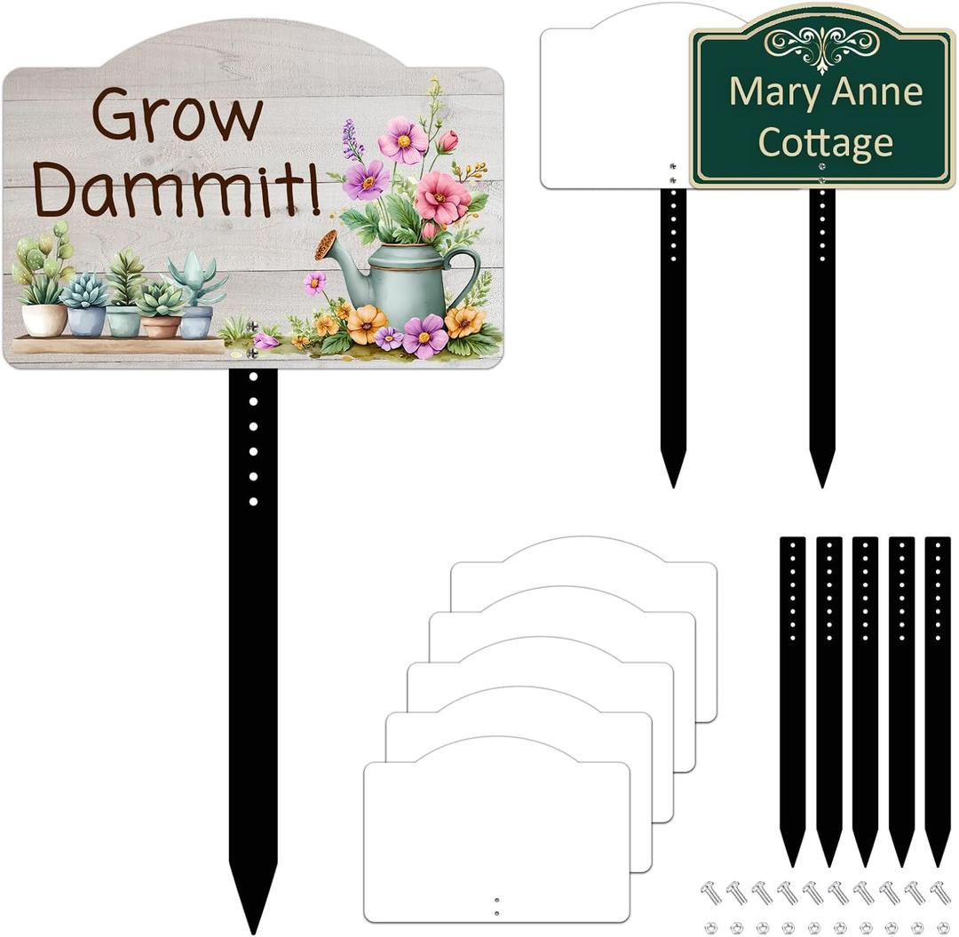 Leafcraft 5 Pack 10inch Sublimation Yard Sign Blanks with Stake, Custom Aluminum Double Side Printable Metal Garden Ground Sign Stake, Indoor Outdoor Decor for Heat Press, DIY Craft (Rectangular Arch)