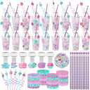 194 Pcs Mermaid Party Favors Goody Cup Fillers, Mermaid Birthday Party Decorations Straws Keychains Pencils Bracelets for Goodie Bag Stuffer, Classroom Rewards, Piata Supplies, Baby Shower