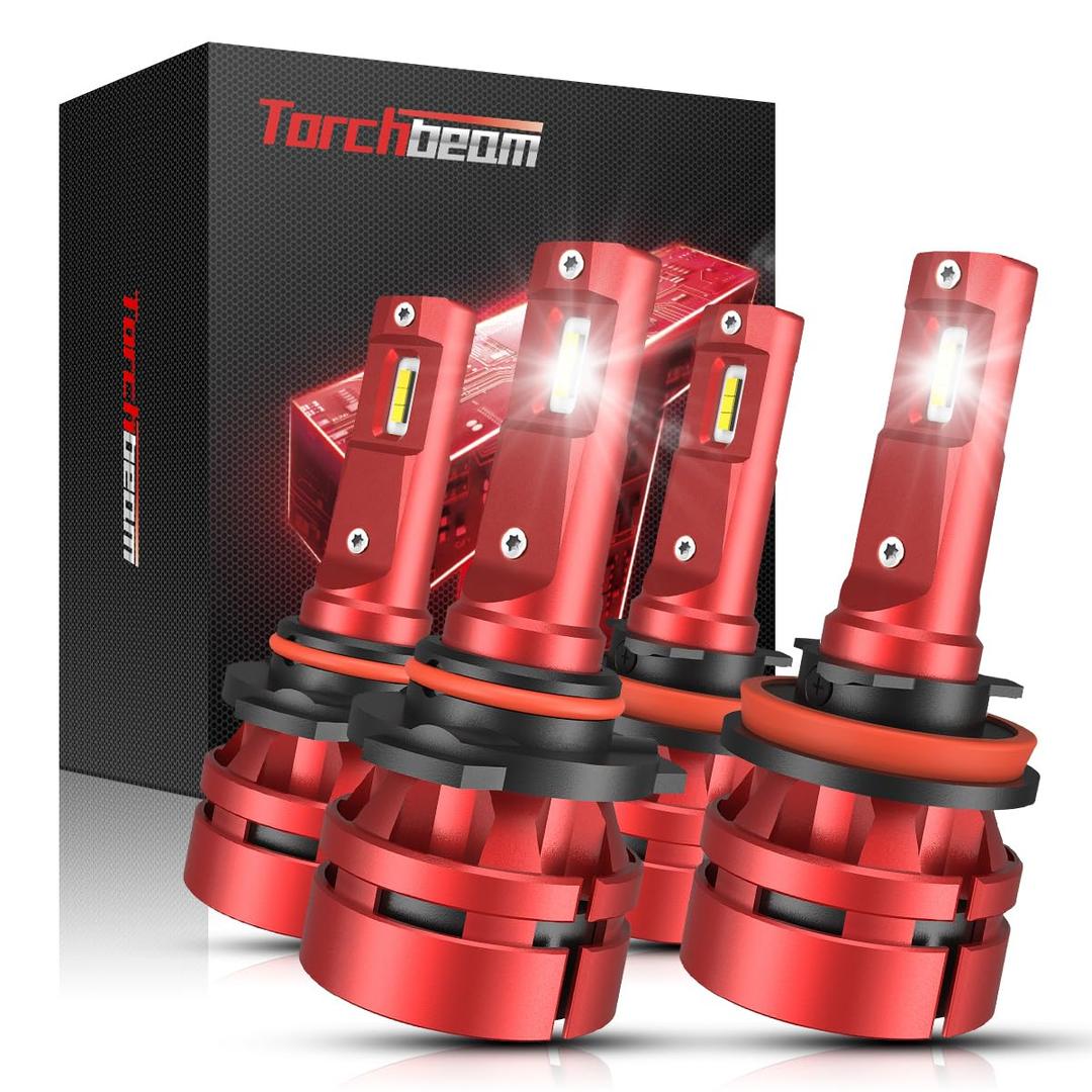 Torchbeam H11/H8/H9 Fog Bulbs Combo, 𝟑𝟎𝟎𝟎𝟎𝐋𝐌 𝟔𝟎𝐖 𝟔𝟎𝟎% 𝐒𝐮𝐩𝐞𝐫𝐢𝐨𝐫 𝐁𝐫𝐢𝐠𝐡𝐭𝐧𝐞𝐬𝐬 H11 Fog Light 6500K Cool White for ATVS, Fog Powersports Bulbs Plug-N-Play, Pack of 4