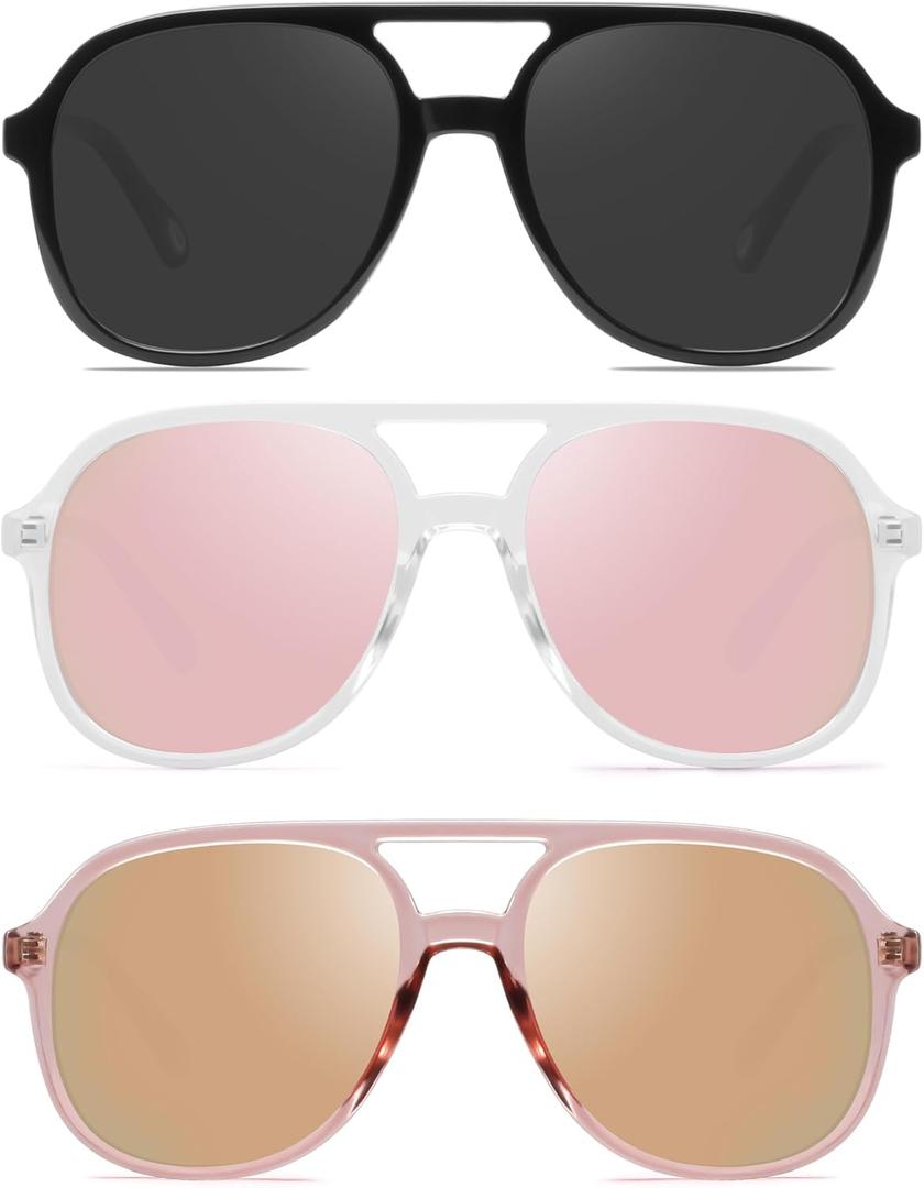 YDAOWKN Retro Square Aviator Sunglasses for Womens Mens Vintage 70s Double Bridge Sun Glasses