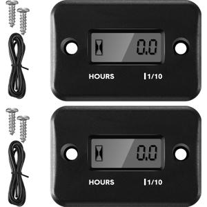2 Pieces Inductive Hour Meter for Gas Engine Lawn Mower Dirt Bike Motorcycle Motocross Snowmobile Karting Marine ATV Boat Outboard Motor Generator Waterproof Hour Meters (Black)