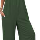 LILBETTER Women Jumpsuits Casual Sleeveless Spaghetti Strap Boho Wide Leg Rompers with Pockets (Green, XL)