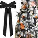 12Pcs Black Velvet Ribbon Bows Halloween Tree Decorations,5in x 10in Christmas Ornaments for Tree Home Party Front Door Wreath Holiday Decor