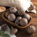 12 Pcs Textured Christmas Ornaments 2.36'' Neutral Home Decor with Hanging Loop Brown Vintage Large Christmas Ornaments Modern Shatterproof Tree Decor for Farmhouse Xmas Tree (Retro Coffee)