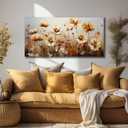 DNIEOTU Flower Wall Art for Living Room, Floral Canvas Wall-Decor for Bedroom, Beige and Brown Picture Prints for Hallway Office, Size 40 x 20 Inches